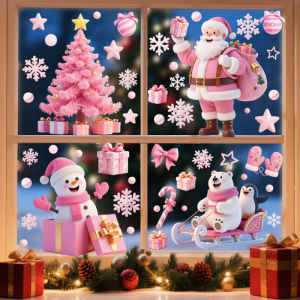 Santa Claus Stickers Blue Snowman Window Decorations Glass Static Stickers Christmas Decorations Snowflake Window Stickers