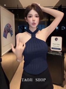 เสื้อกั๊กถักแขนกุดคอวีเซ็กซี่สำหรับผู้หญิง ทรงเข้ารูป ผ้าผสมโพลีเอสเตอร์ ไนลอน คอวี แขนกุด แฟชั่นฤดูใบไม้ร่วง 2025