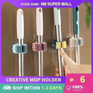 【Utility】Mop Holder Wall Mounted Self Adhesive Bathroom Magic Wall Sticker Hooks Storage Shelves Broom Holder Household Tools Accessories