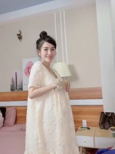 ĐẦM BẦU THIẾT KẾ DÁNG BABAY DOLL TIỂU THƯ STYLE HÀN 2 LỚP  2 LỚP TƠ LỤA MỀM MÁT-VÁY BẦU XINH