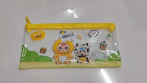 multi-color cartoon character pencil cases with animal designs and green accents.