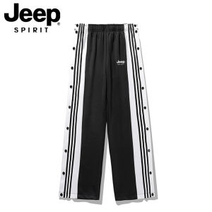 Quần Thể Thao Jeep Spirit Ba Sọc Cho Nam Và Nữ Quần Bóng Rổ Có Khóa Kéo Toàn Bộ Quần Dài Thể Thao Mùa Hè 2024