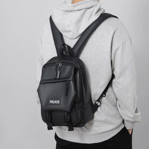 Mini Mens Backpack Fashion Small Man Multifunction Chest Bag Schoolbag Travel Backpacks Male Rucksack 2024 Pu Leather Bagpack