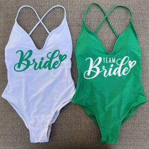 Bride& Team Bride Swimwear Bridal One Piece Swimsuit Bathing Suit Pads Team Bride Beachwear Swimsuits Print monokini