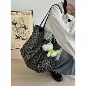 Túi Tote Vải Canvas Dung Tích Lớn Thường Ngày Cho Nữ Mùa Thu Đông 2024 Túi Đeo Vai Họa Tiết Da Báo Đi Làm Túi Xách Tay Thời Trang