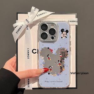 Original Cartoon Floral Hollow out Mickey Apple 16ProMax iPhone 17Pro Protective Case Mirror Makeup Cover Cute Personality Design