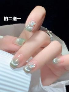 Short Cat Eye Wearable Nails 2024 New Style Student Nail Art Patch Set Medium Length Wedding Nails Kit Glue on Nails Tips