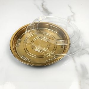 Disposable round Sushi Packaging Box Japanese Print Salmon Sashimi Soy Sauce Dish Takeaway Seafood Platter Box