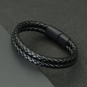 New Hiphop Mens Leather Bracelet Bangle Bilayer Detachable Magnet Buckle Leisure Pulseira Accessories Hombre Gift For Boyfriend