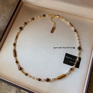 CAFFTI | Natural Tiger Eye Stone Pearl Autumn Chic Stacked Bracelet