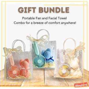 Joylio Christmas Gift Bundle Set in PVC Gift Bag | Birthday | Teachers Day | Party | Event | Portable Mini USB Fan Microfiber Towel