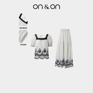 ON&ON | Fashionable Retro Stripe Color Block Embroidery Youthful Slimming Outfit