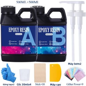 Bộ Nhựa Epoxy Trong Suốt Như Pha Lê Đông Cứng Nhanh 1:1 Dùng Cho Thủ Công Mỹ Nghệ Đồ Trang Sức Mặt Bàn Gỗ - Nhựa Phủ Chống Nhiệt Dùng Để Đúc