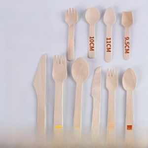 Thickened Wooden Spoon Fork Dessert Fork Spoon Disposable Wood Handle Small  Style Chinese Traditional Dining Utensils