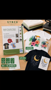 Inkjet DTF Iron-On Transfer Paper A4 10sheets- SYNCA DTF100 for Light and Dark Fabric T Shirt Printing Heat Transfer Printable Sheets for Cotton Polyester DIY Custom T Shirts Tote Bags Shirts and Fabric Crafts Washable Durable SYNCA 10 Sheets 20 Sheets