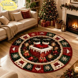 VIKAMA Christmas Round Rug Snowman Choir Lantern Christmas Area Rug Living Room Holiday Home Decor Aesthetic Art Large Premium