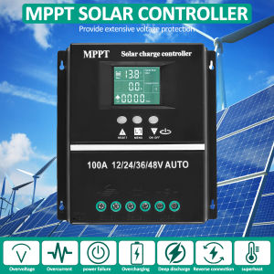 100A MPPT Solar Charge Controller 12/24/36/48v Intelligent Solar Panel Regulator with 2 USB & 7 Modes for Charging LCD Display