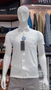 Áo sơ mi trắng cộc tay Owen 100% Nano - Bodyfit vạt ngang