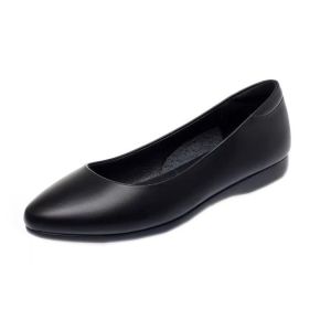 ของแท้ หนัง รองเท้าทํางานส้นแบนสําหรับผู้หญิง สีดำ รองเท้าสํานักงานแบบสวมโรงแรม Bank Workwear รองเท้าเดี่ยวสบาย นุ่ม แต่เพียงผู้เดียว