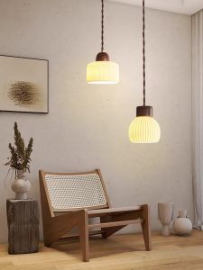 Sili Style Mid-Ancient Black Walnut Solid Wood Lamp Japanese Retro Ceramic Dining-Room Lamp Solid Wood Bed & Breakfast Balcony Bedside Chandelier