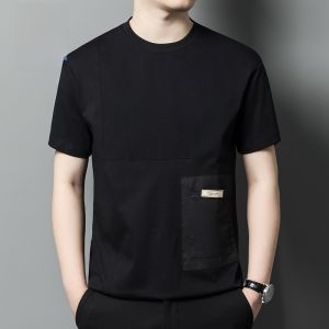 ROMON | Lormen Mens Short Sleeve T-Shirt Summer Thin Casual Trendy Loose Round Neck White Ice Silk Breathable Half Sleeve Body Tee