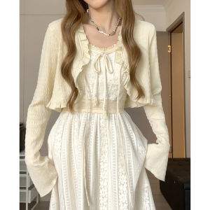 เสื้อคลุมกันแดดผ้าชีฟองหลวมๆ สำหรับผู้หญิงในฤดูร้อน เสื้อคาร์ดิแกนสั้นแบบสวมหัว แขนยาว คอวี สีพื้น เสื้อคลุมกันแดดแบบสวมหัว