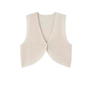 เสื้อกั๊กถักแขนกุดถักแบบหลวมๆ สำหรับผู้หญิงในฤดูใบไม้ร่วง 2024 เสื้อคอวีแขนกุดทรงเข้ารูปสีพื้นอเนกประสงค์สไตล์ใหม่