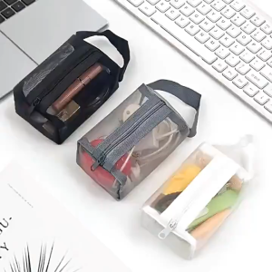 กระเป๋าเครื่องสำอาง ผ้าตาข่าย (พร้อมส่ง) - สีดำ จุของเยอะ - มีซิป แบบพกพา G3250