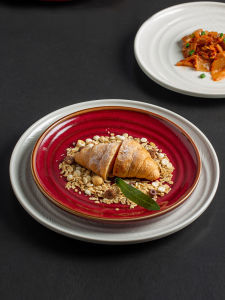 KIMRAMIC Ceramic Salad Plate round Shallow Dish for Restaurant Hotel Steak Breakfast Home Use Dinnerware Dish Plate