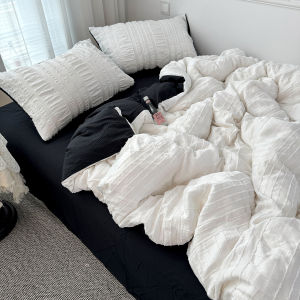 Girls Simple Ins Style Washed Cotton Duvet Cover Bed Sheet Bubble 3D Cut Flower Print Bedding Set Dormitory Three Piece Set