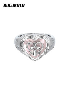 BULUBULU | Original Pink Cross Heart Exaggerated Design Ring
