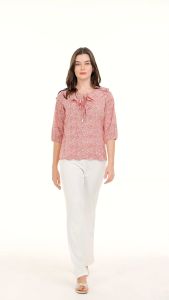 Krizia Printed Tie-Up Flared 3/4 Long Sleeve Blouse