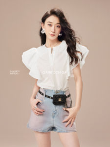 Pure Cotton Dragon Joy 80-Thread Count Shirt with Lace Sleeves Short-Sleeved round Neck Commute Style Womens Top