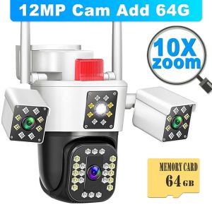 6K 12MP WiFi Camera Outdoor Three lens 10X Zoom Panoramic View PTZ IP Camera Auto Tracking Security Protection CCTV Video Camera