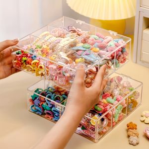 1pc Transparent Acrylic 6-Grid/8-Grid Hair Accessory Jewelry Box Large Flip Desktop Hair Clip Hair Cord Lipstick Storage Box