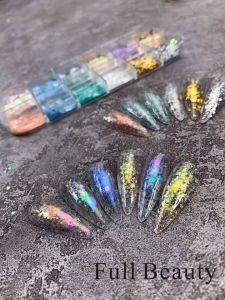 12 Warna Nail Art Payet Set Kerang Marmer Tidak Teratur Serpihan Paillette Rusak Dekorasi Debu DIY Shell Dekorasi