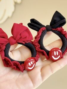 Korean Style Childrens Hair Accessories Autumn Winter New Red Smiley Face Bow Knot Hair Ties for Girls Toddler Kids Hair Bands