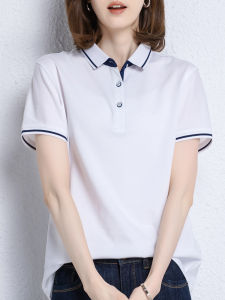 Womens Lapel Ice Silk Pure Cotton Short-Sleeved T-Shirt Top Loose Plus Size Mens Customed Working Suit Polo Shirt Summer Printing