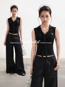 BAIDAIFEI | Black Polka Dots V-Neck Fake Two-Piece Vest
