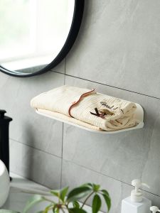 Bathroom Wall Mounted Foldable Shelf Japanese Style No Drilling Toilet Storage Rack High Rise One Row Plastic Organizer