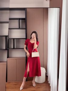 summer plain red dress plus size long dress for woman casual korean black dress formal elegant fitted white cocktail dress puff sleeve civil wedding dress trendy sunday green dress with slit