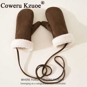 Large Size Insulated Suede Mittens Anti-Wind Warmth Hang Rope