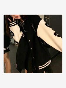 Womens Loose Baseball Jacket Spring Summer Autumn Fashionable Sun Protection Love Pattern BF Lazy Style Color Block Coat