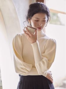 HUOLISI | Vintage French Semi-high Collar Bell Sleeve Designer Knitwear