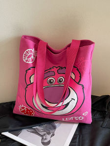 Large Capacity Canvas Tote Bag Womens 2025 New Fashion Handbag Shopping Bag Book Single Shoulder Straw Bear Bag Youth Style