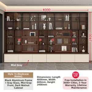 HANYUAN | Custom Wall-to-Ceiling TV Background Bookshelf with Seat