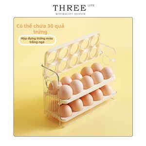 THREE LIFE | Hộp Đựng Trứng Tự Động Mở Nắp Cho Tủ Lạnh Bên Cánh Cửa