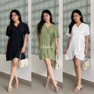 Dress Gaun Wanita Dewasa Crinkle Airflow Anti Lecek Korean Style Terbaru Kekinian Ootd Nayla Dress by Clashe
