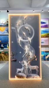 Tranh Đính Đá Pha Lê Đèn LED Cửu Ngư Quần Hội long lanh kết hợp led bức tranh phong thủy hiện đại.