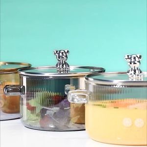 เครื่องครัว Borosilicate หม้อแก้วหม้อปรุงอาหารหม้อซุปทนความร้อนหม้อตุ๋น 1.8L